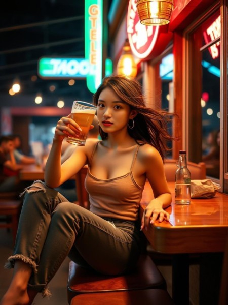 酒吧的服務生帶來了一位傳播小姐。